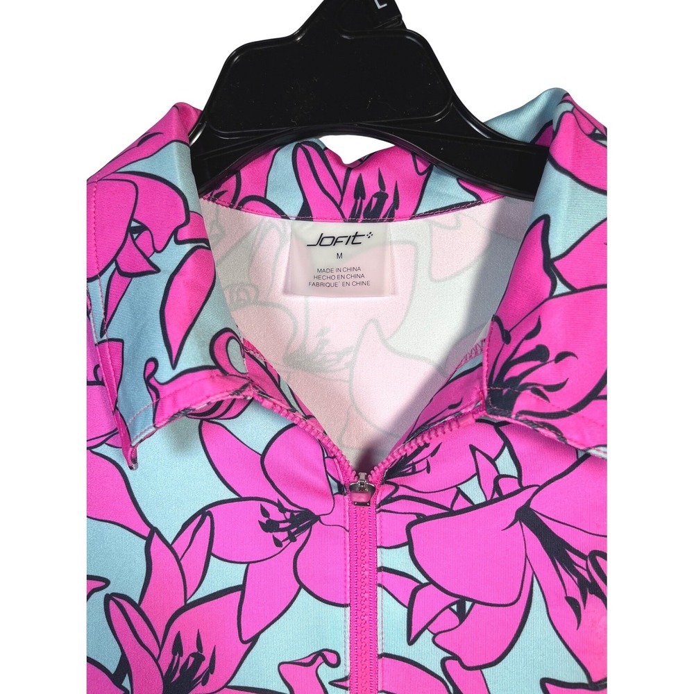 Jofit Golf Polo Women Med Pink Grey Sleeveless Zip Top Orchid Floral